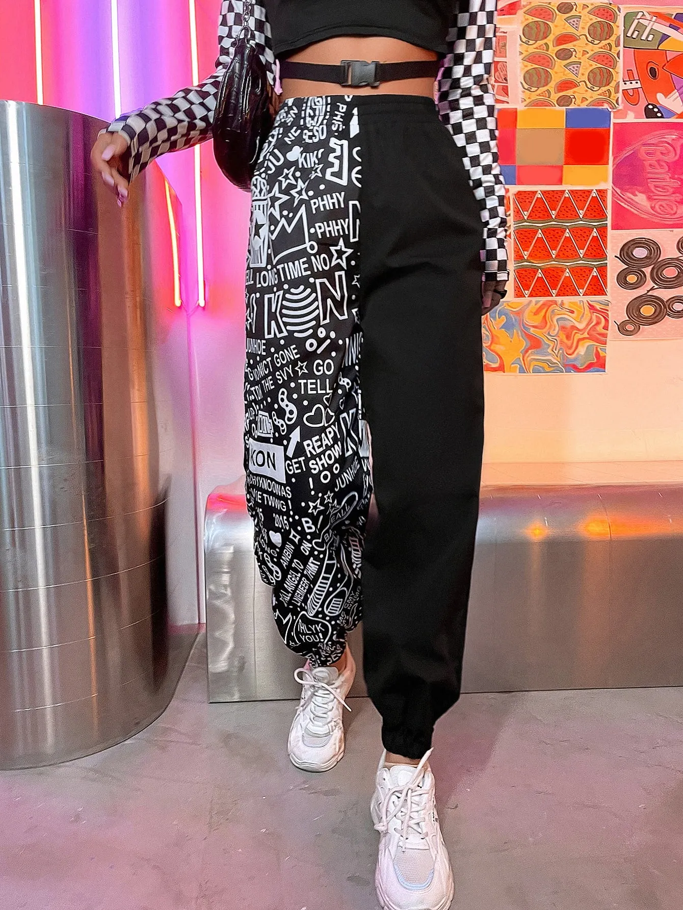 Sporty Geometric High Waist Long Women Pants