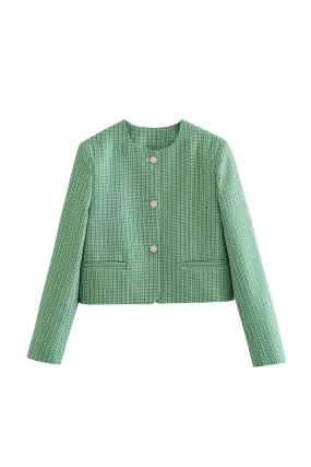'Victoria'  Textured Round-Neck Blazer Jacket