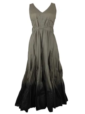 Vintage 90s Marlboro Bohemian Hippie Festival Style Forest Green & Black Ombre Sleeveless Full Ruffled Circle Floor Length Summer Tank Cotton Maxi Dress with Wrap Around Belt Tie | Size M