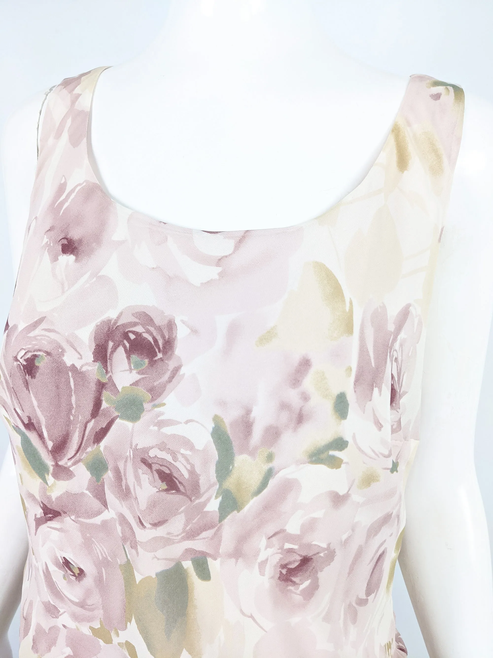 Vintage Pastel Sheer Floral Pure Silk Chiffon Blouson Dress, 1990s
