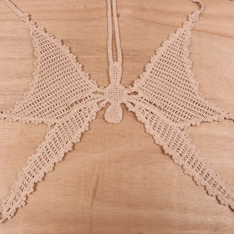 Womens Sexy Hollow Crochet Bikini Butterfly Backless Top