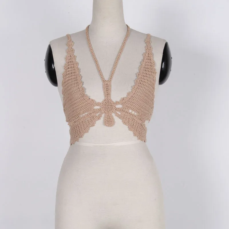 Womens Sexy Hollow Crochet Bikini Butterfly Backless Top