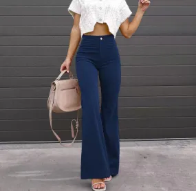 Women's Stretch Flared Corduroy Jeans Vintage High Waisted Trousers Solid Color Pants with Pockets