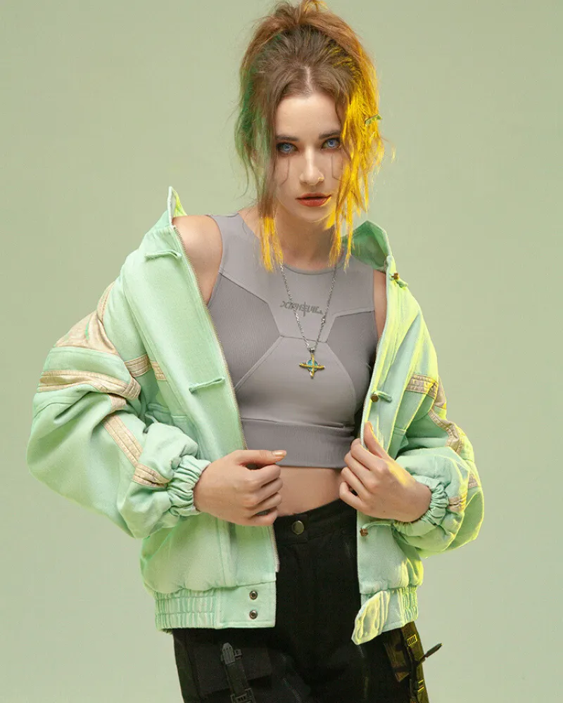 XIPHEVIL Cyberpunk Outfits 3D Embossed PU Patchwork Jacket